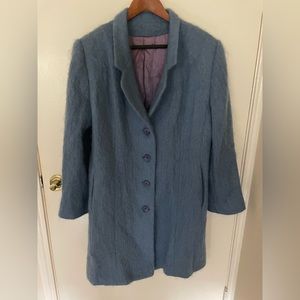 Vintage 1960s Blue Winter Overcoat Mohair Wool and Nylon Blend